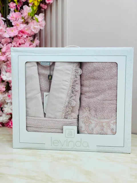 Ensemble Peignoir Femme  Levinda Havlu-Set 3 Pièces Coton Luxe Brodé